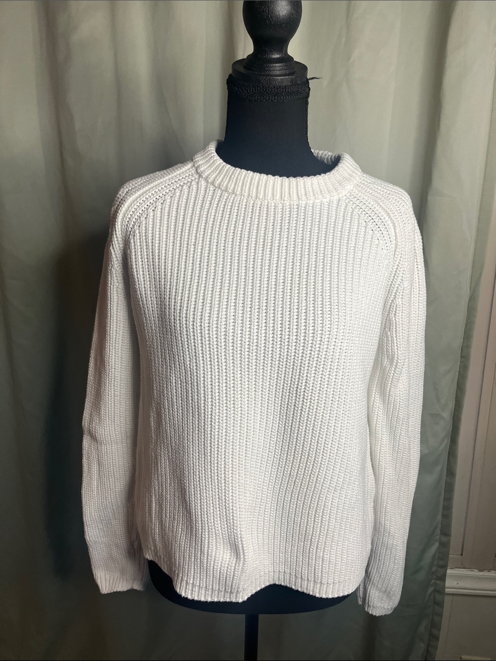 Quince White Ribbed Crewneck 100% Organic Cotton Sweater for Women Small